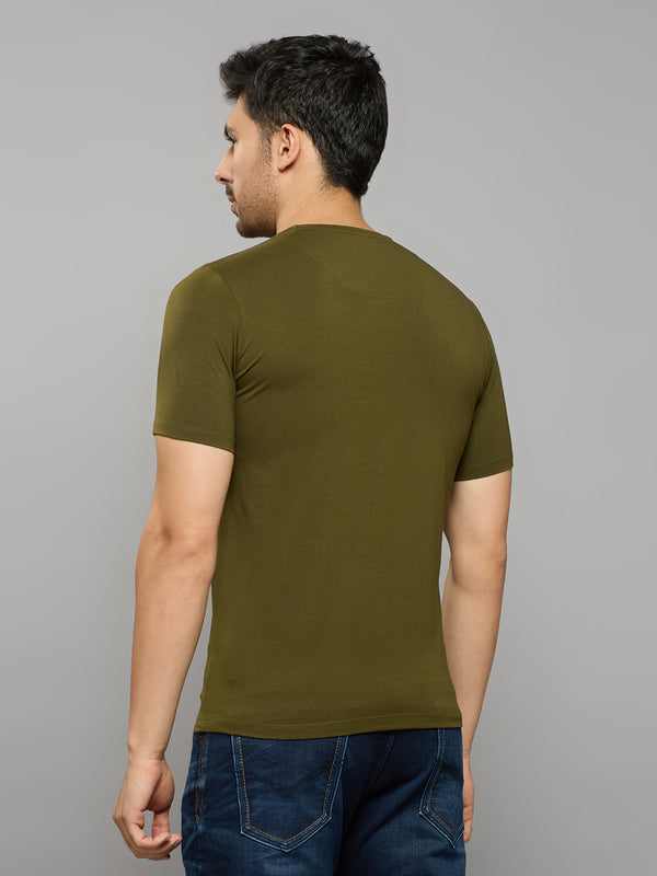 Men's Olive Printed Slim Fit T-Shirts