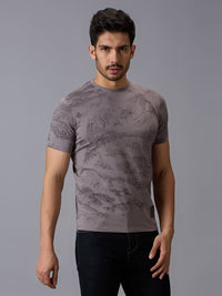 Men's Grey Printed Slim Fit T-Shirts