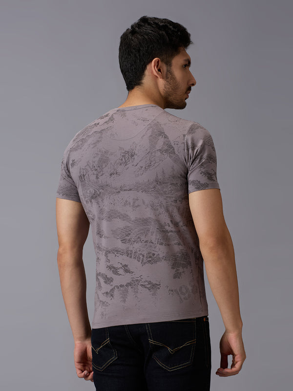 Men's Grey Printed Slim Fit T-Shirts