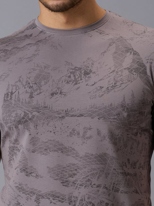 Men's Grey Printed Slim Fit T-Shirts