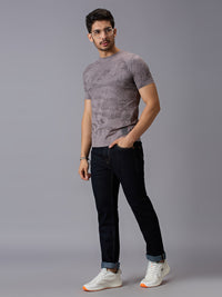 Men's Grey Printed Slim Fit T-Shirts