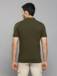 Men's Olive Printed Slim Fit T-Shirts