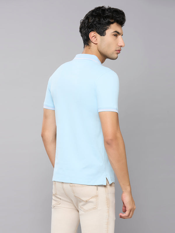 Men's Light Blue Printed Slim Fit T-Shirts