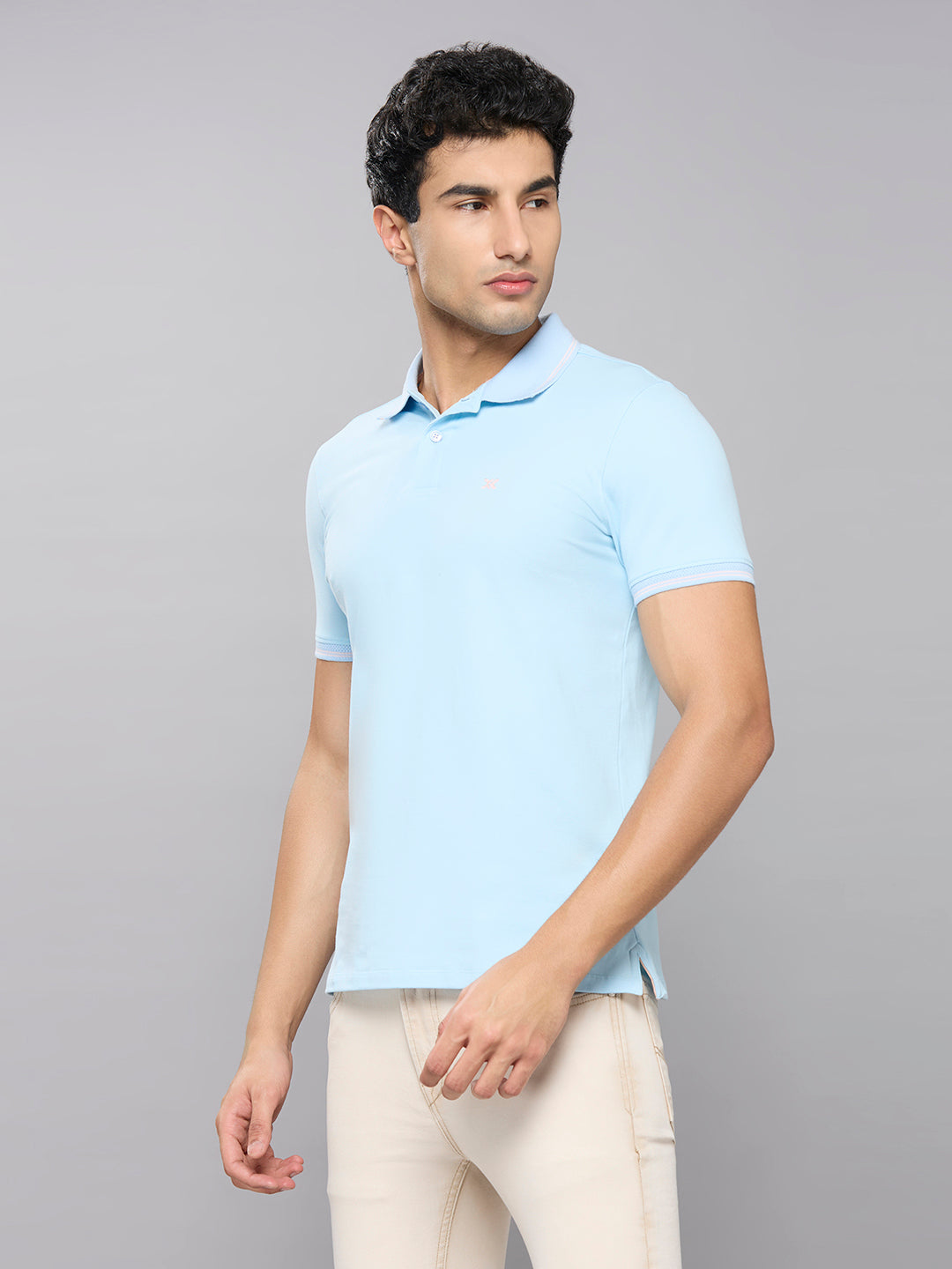 Men's Light Blue Printed Slim Fit T-Shirts