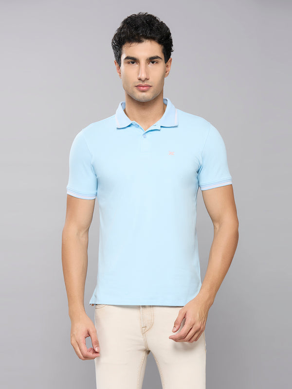 Men's Light Blue Printed Slim Fit T-Shirts