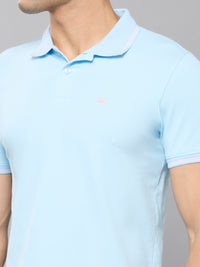 Men's Light Blue Printed Slim Fit T-Shirts