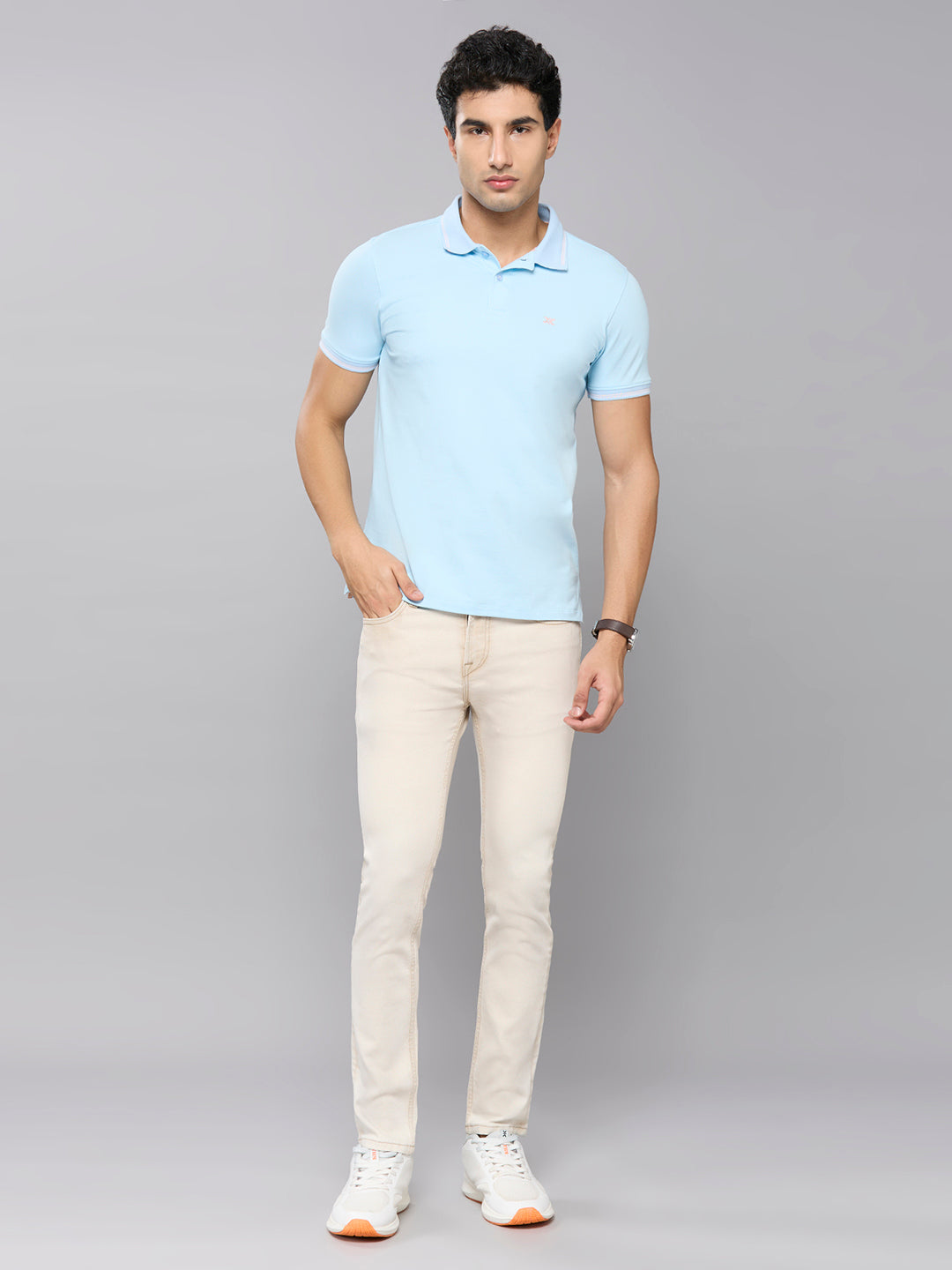 Men's Light Blue Printed Slim Fit T-Shirts