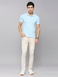 Men's Light Blue Printed Slim Fit T-Shirts