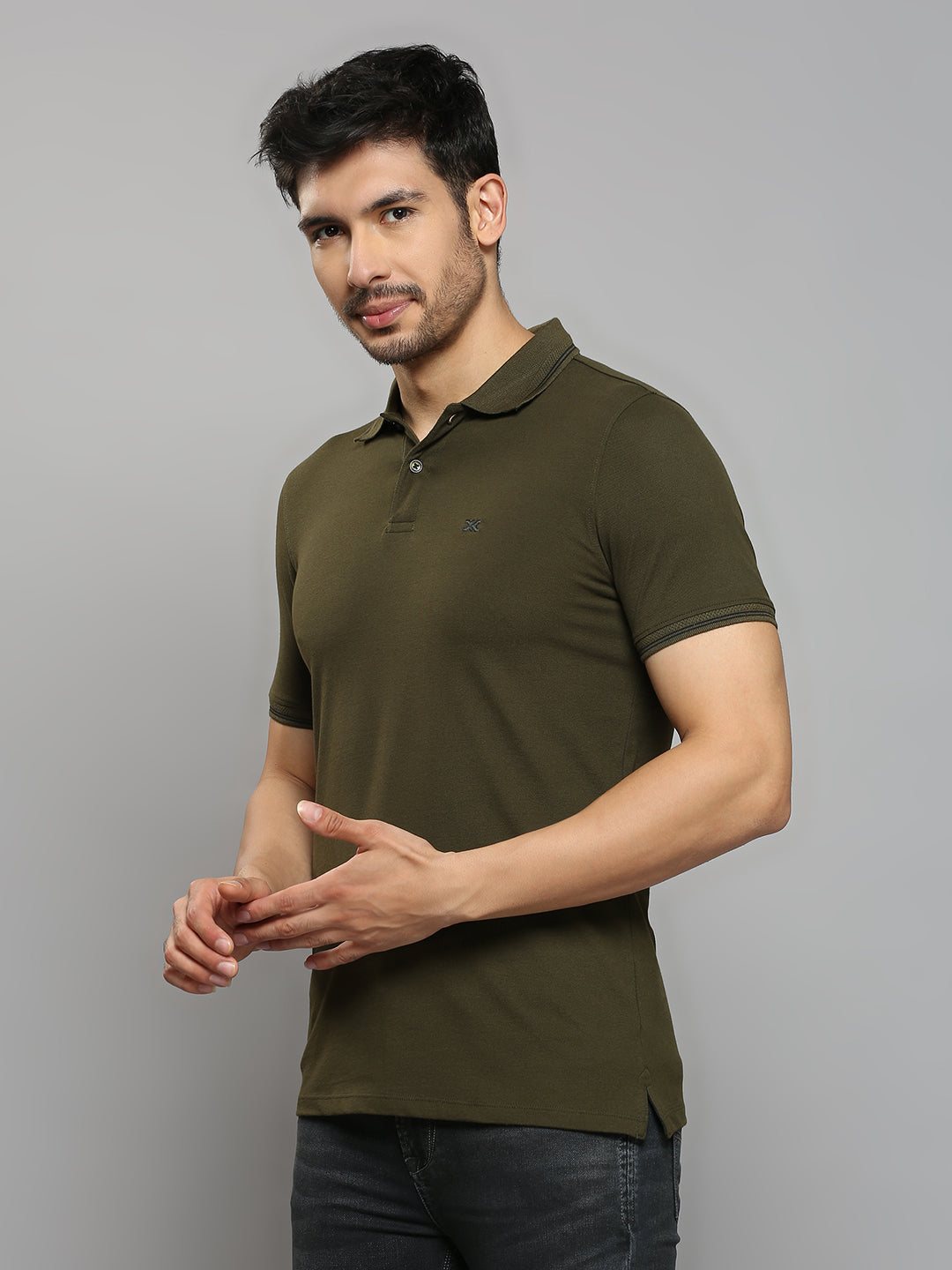 Men's Olive Printed Slim Fit T-Shirts
