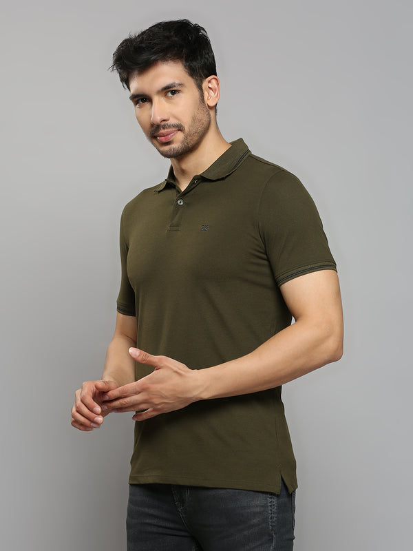 Men's Olive Printed Slim Fit T-Shirts