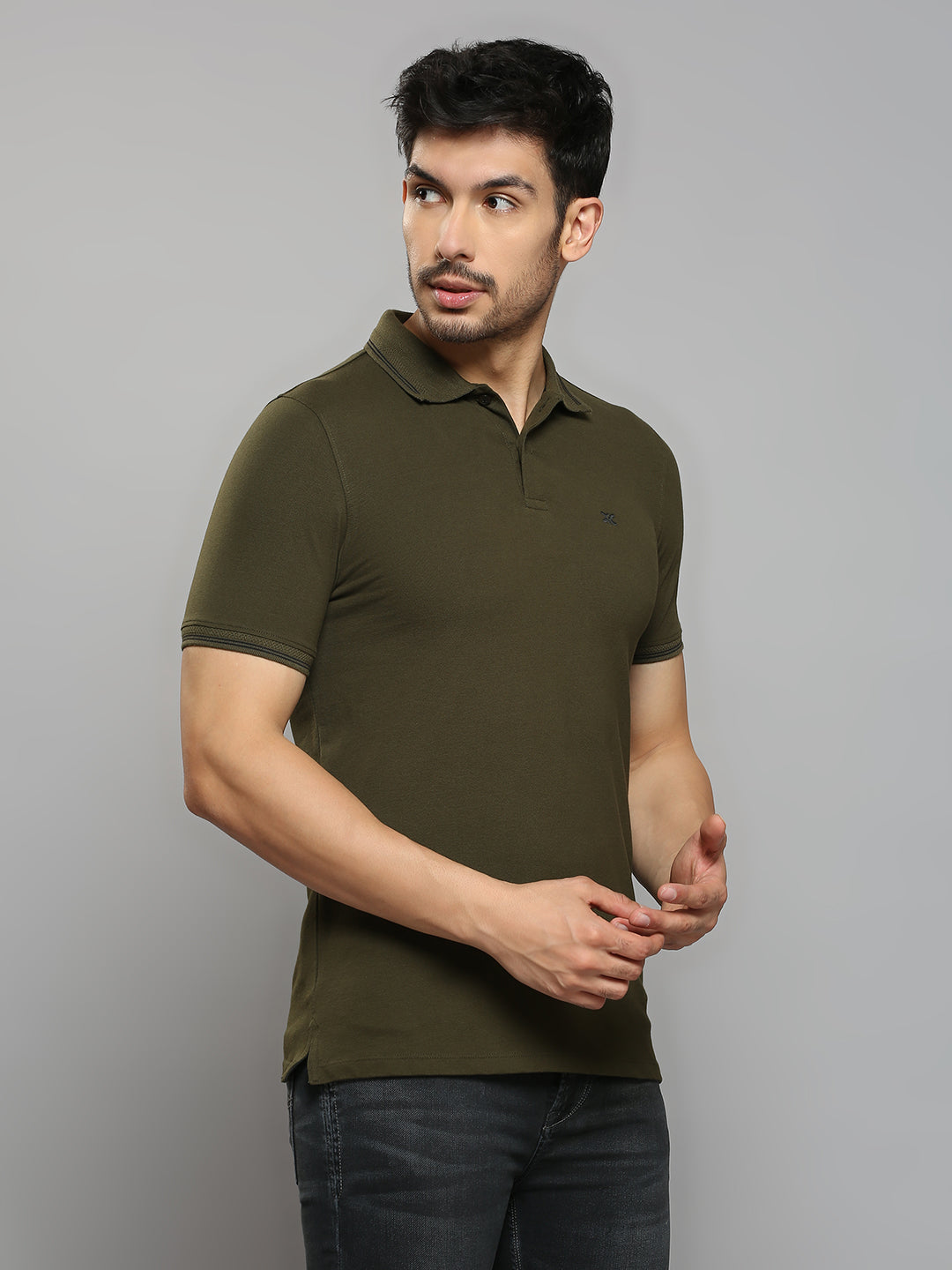 Men's Olive Printed Slim Fit T-Shirts