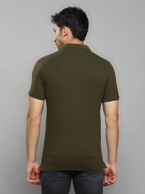 Men's Olive Printed Slim Fit T-Shirts