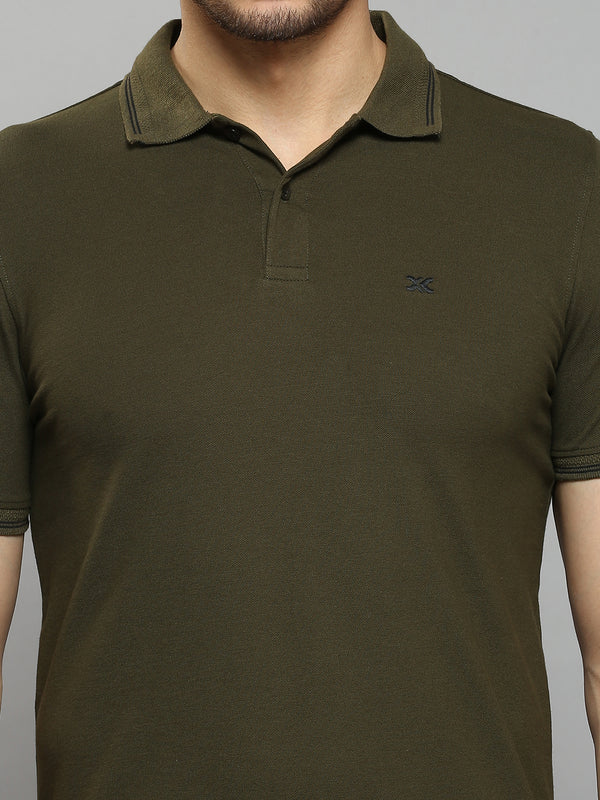 Men's Olive Printed Slim Fit T-Shirts