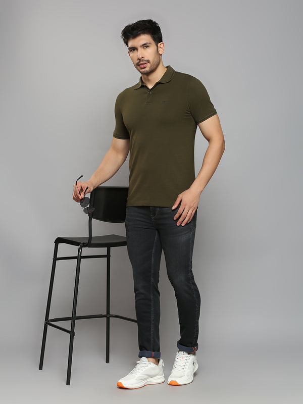 Men's Olive Printed Slim Fit T-Shirts