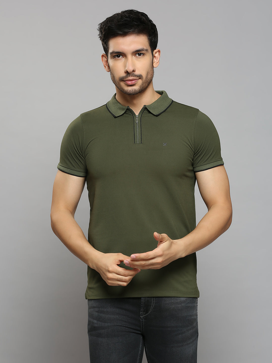 Men's Olive Printed Slim Fit T-Shirts
