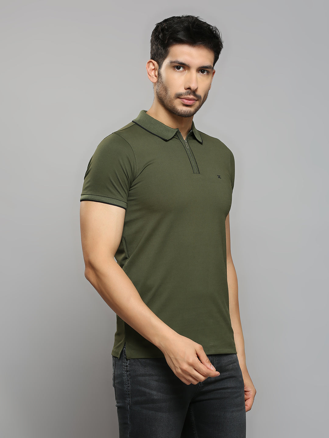 Men's Olive Printed Slim Fit T-Shirts