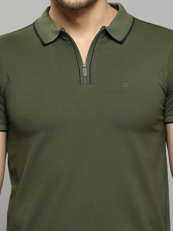 Men's Olive Printed Slim Fit T-Shirts