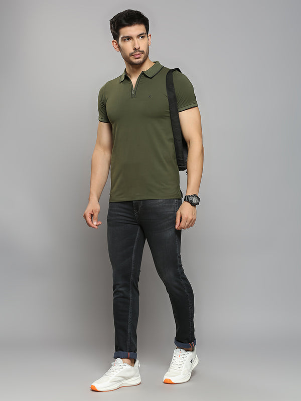 Men's Olive Printed Slim Fit T-Shirts