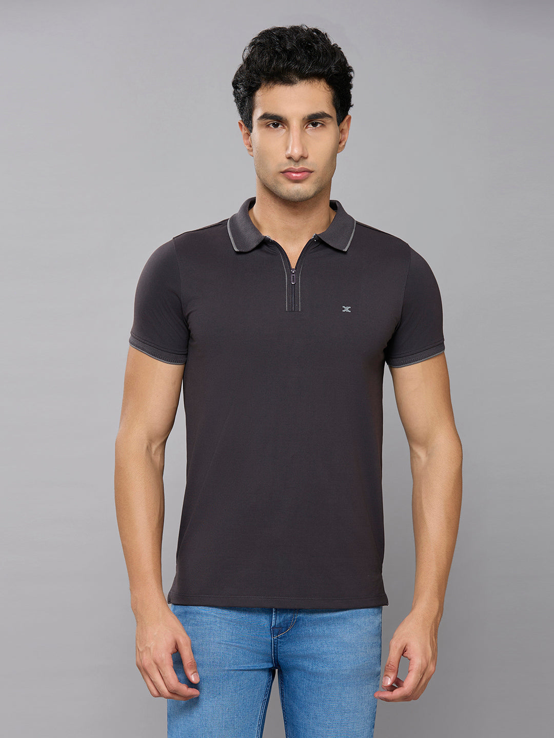 Men's Grey Printed Slim Fit T-Shirts