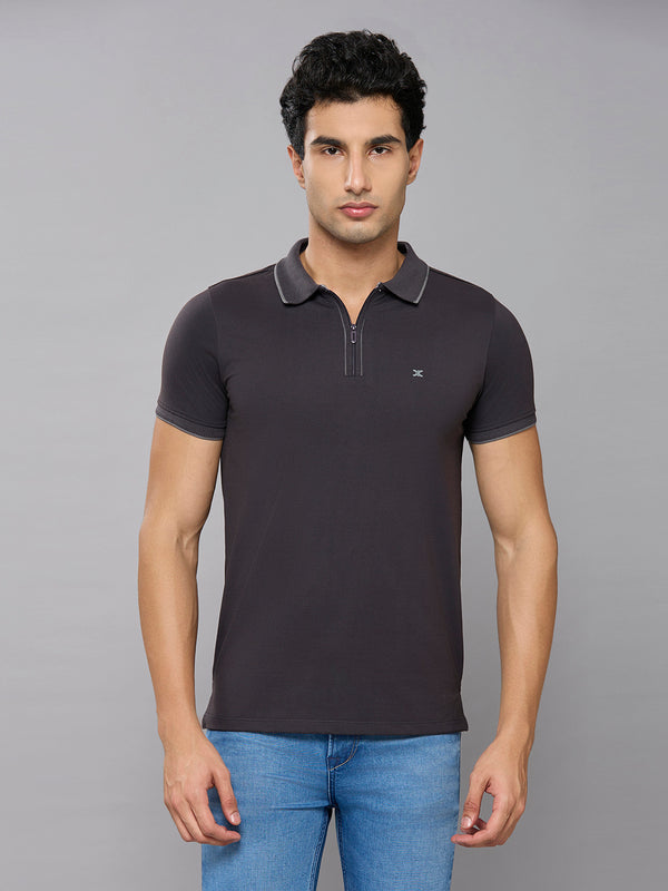 Men's Grey Printed Slim Fit T-Shirts