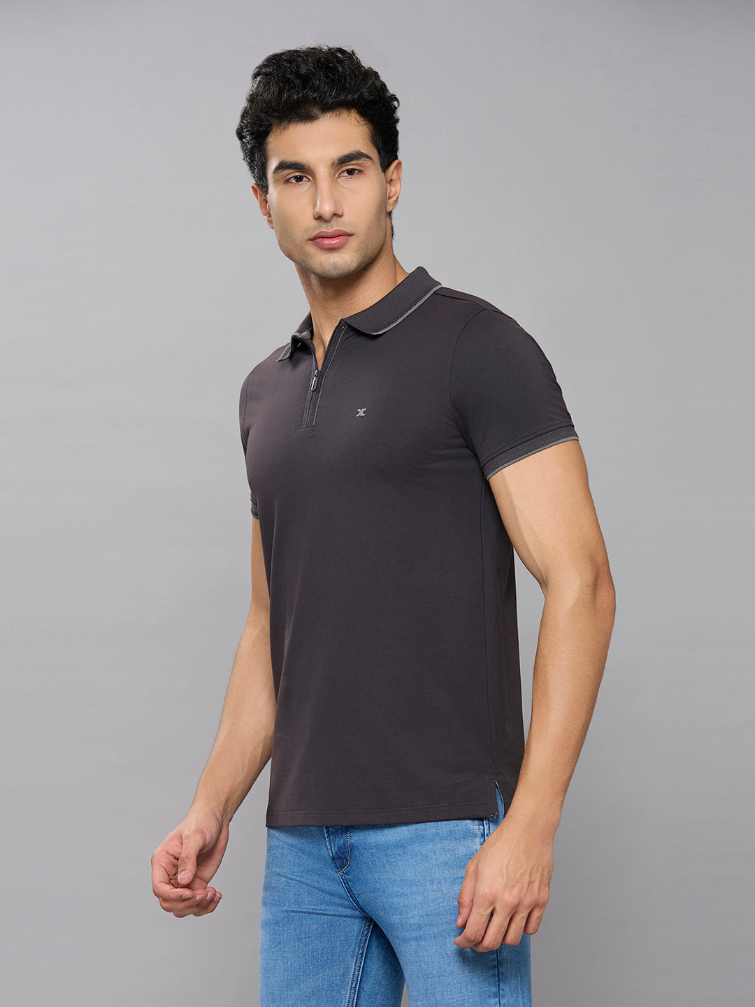Men's Grey Printed Slim Fit T-Shirts