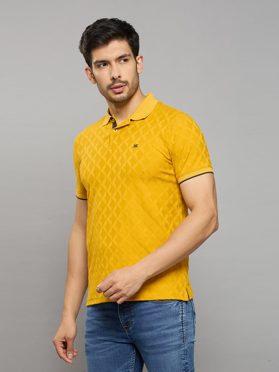 Men's Mustard Printed Slim Fit T-Shirts