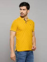 Men's Mustard Printed Slim Fit T-Shirts