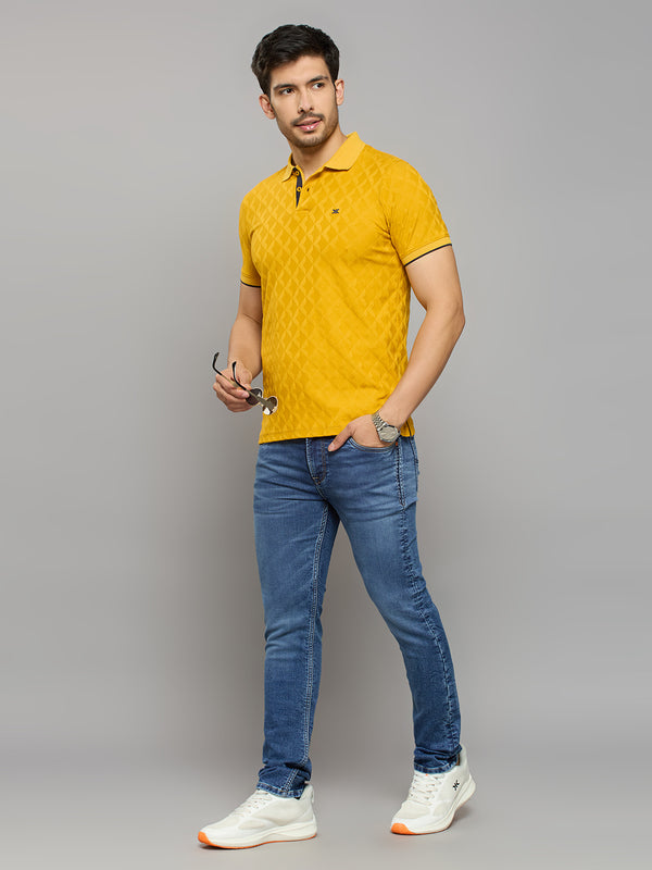 Men's Mustard Printed Slim Fit T-Shirts