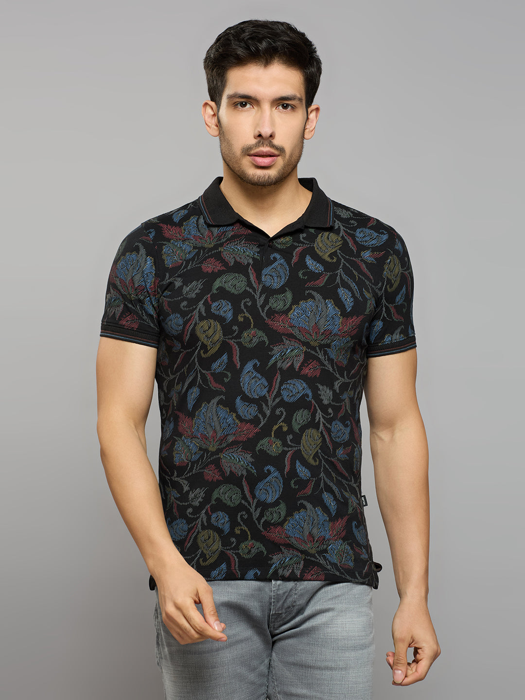 Men's Black Printed Slim Fit T-Shirts