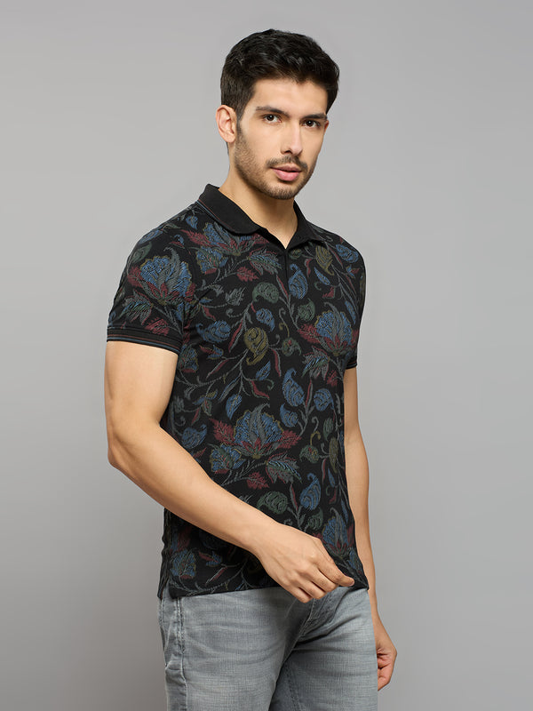 Men's Black Printed Slim Fit T-Shirts