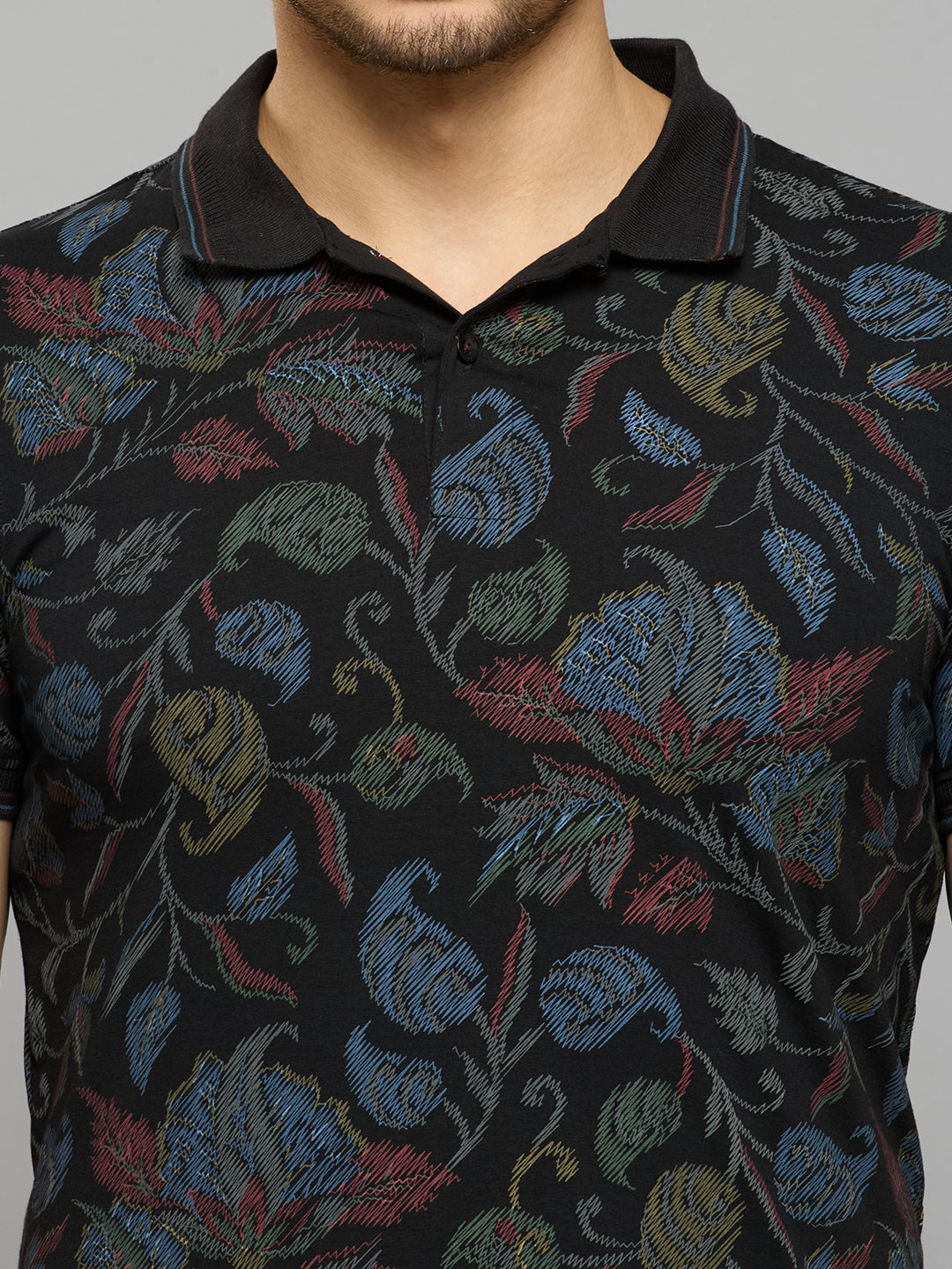 Men's Black Printed Slim Fit T-Shirts