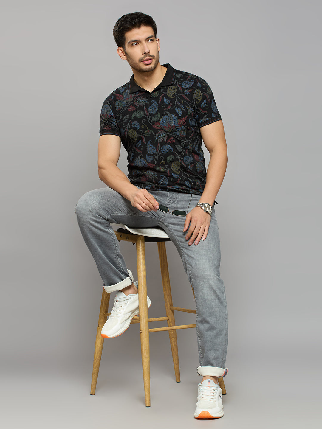 Men's Black Printed Slim Fit T-Shirts
