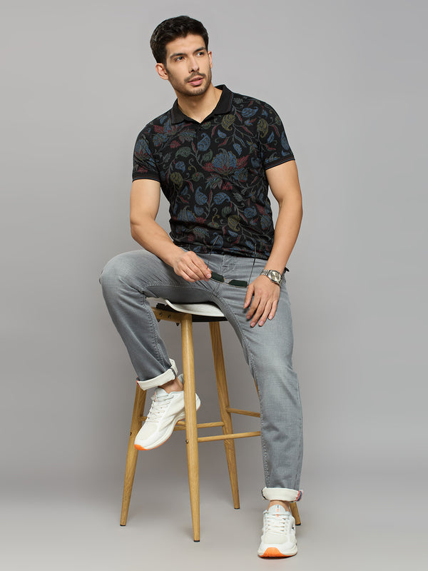 Men's Black Printed Slim Fit T-Shirts