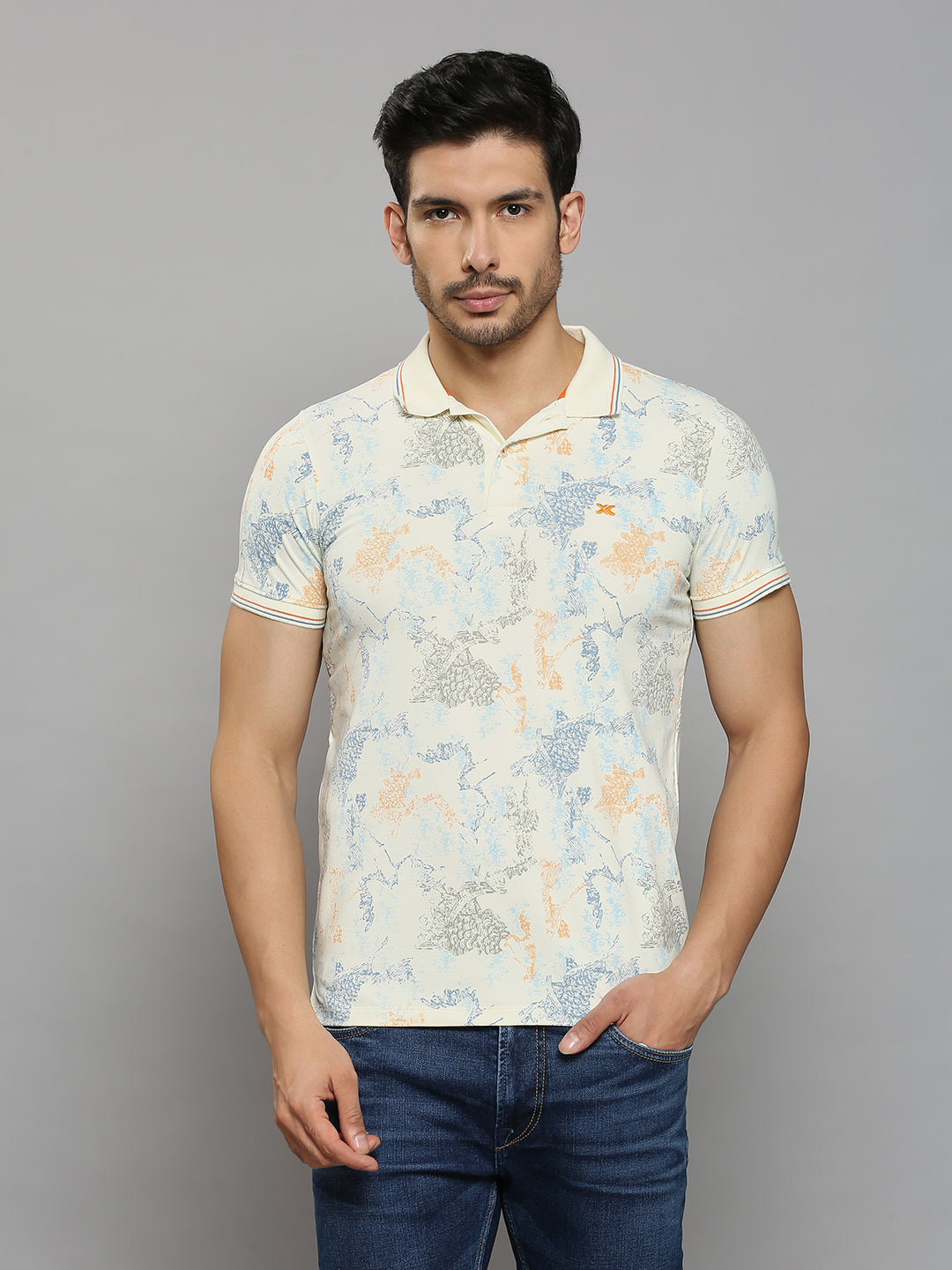 Men's Off White Printed Slim Fit T-Shirts