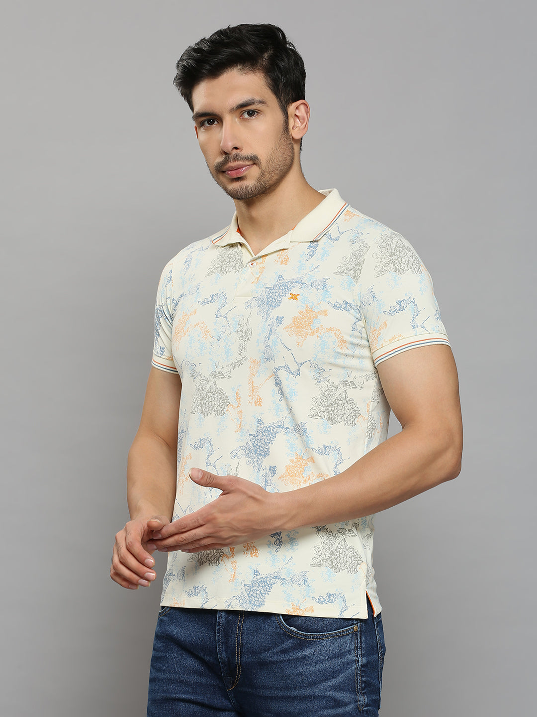 Men's Off White Printed Slim Fit T-Shirts