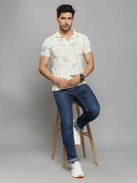 Men's Off White Printed Slim Fit T-Shirts
