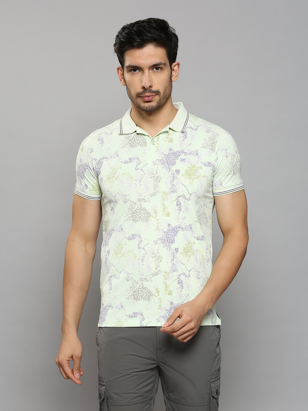 Men's Light Green Printed Slim Fit T-Shirts