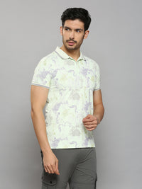 Men's Light Green Printed Slim Fit T-Shirts