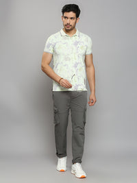 Men's Light Green Printed Slim Fit T-Shirts