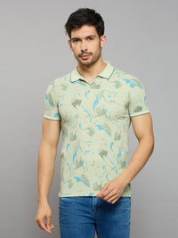 Men's Green Printed Slim Fit T-Shirts