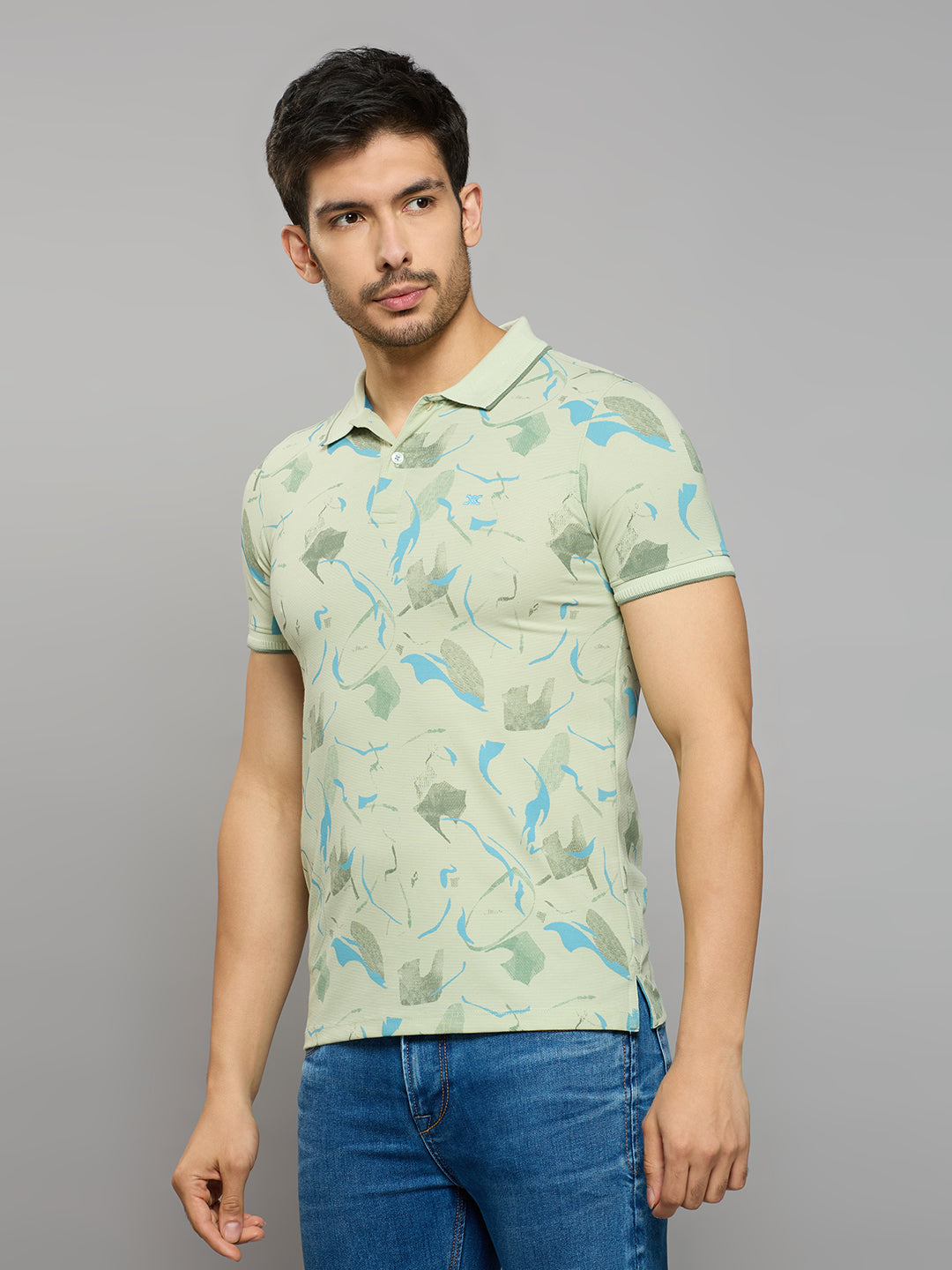 Men's Green Printed Slim Fit T-Shirts