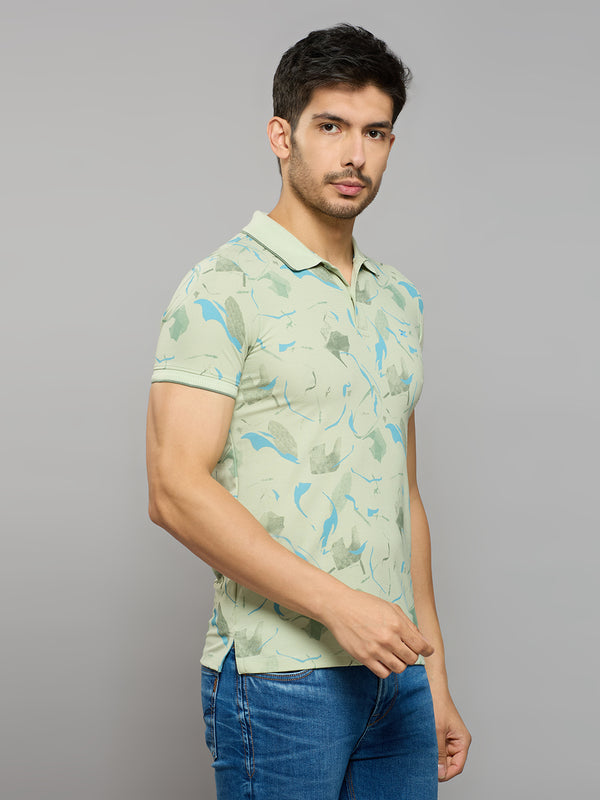 Men's Green Printed Slim Fit T-Shirts