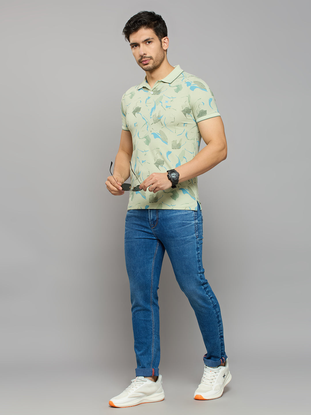 Men's Green Printed Slim Fit T-Shirts