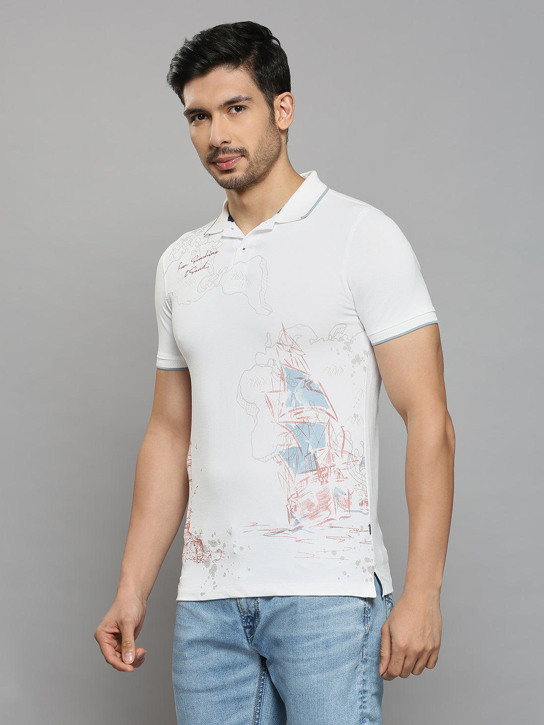 Men's White Printed Slim Fit T-Shirts