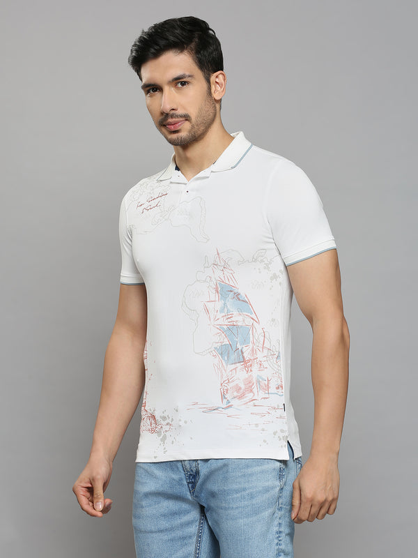 Men's White Printed Slim Fit T-Shirts