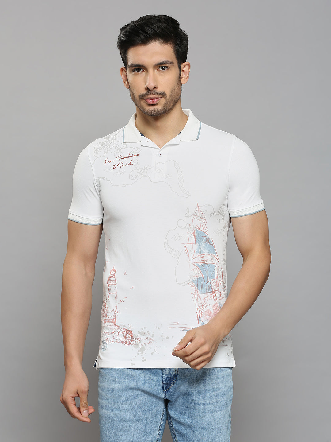 Men's White Printed Slim Fit T-Shirts