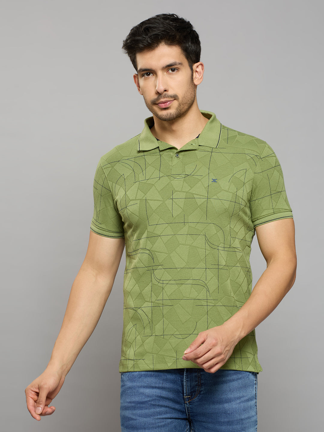 Men's Light Olive Printed Slim Fit T-Shirts