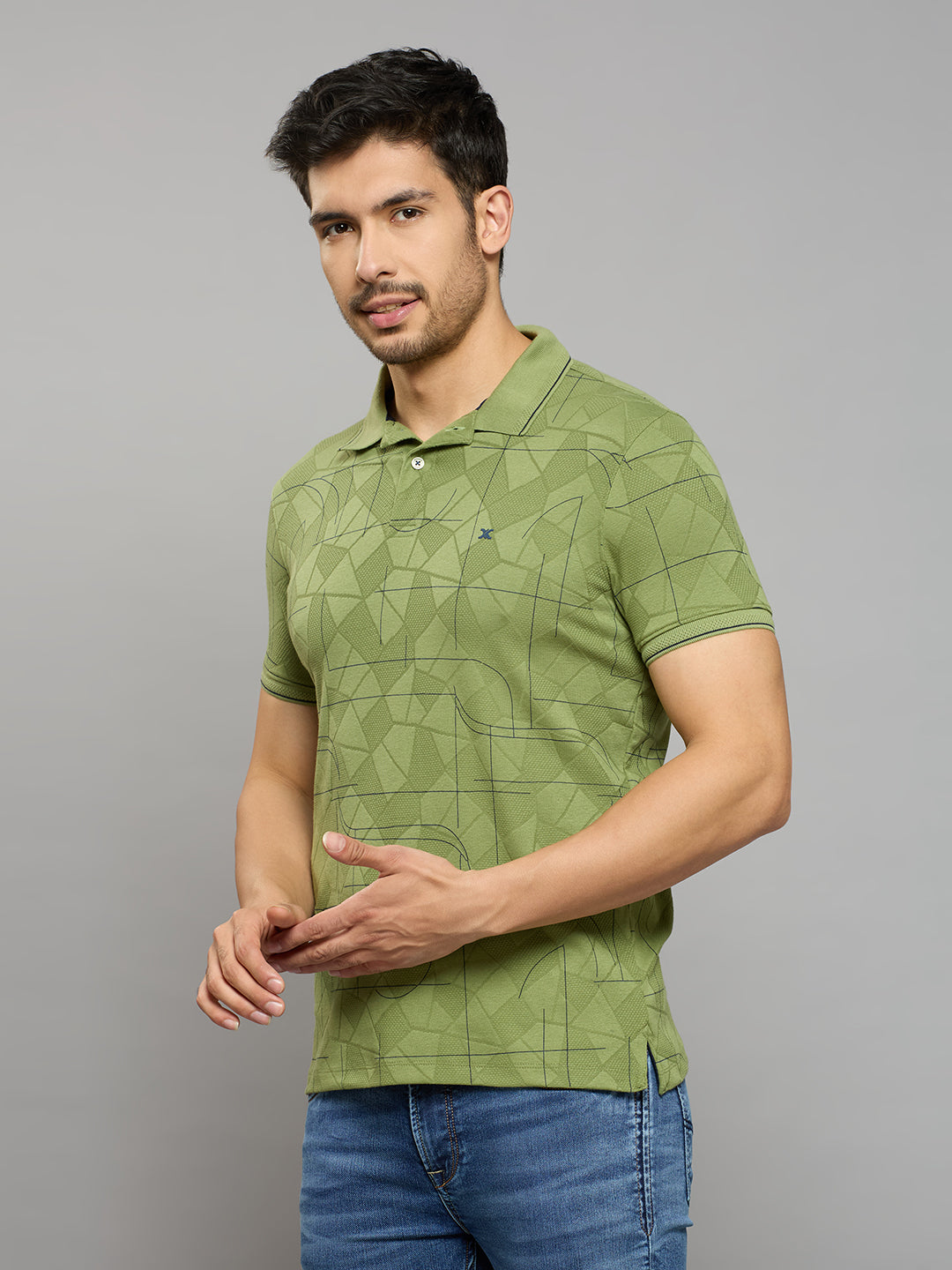 Men's Light Olive Printed Slim Fit T-Shirts