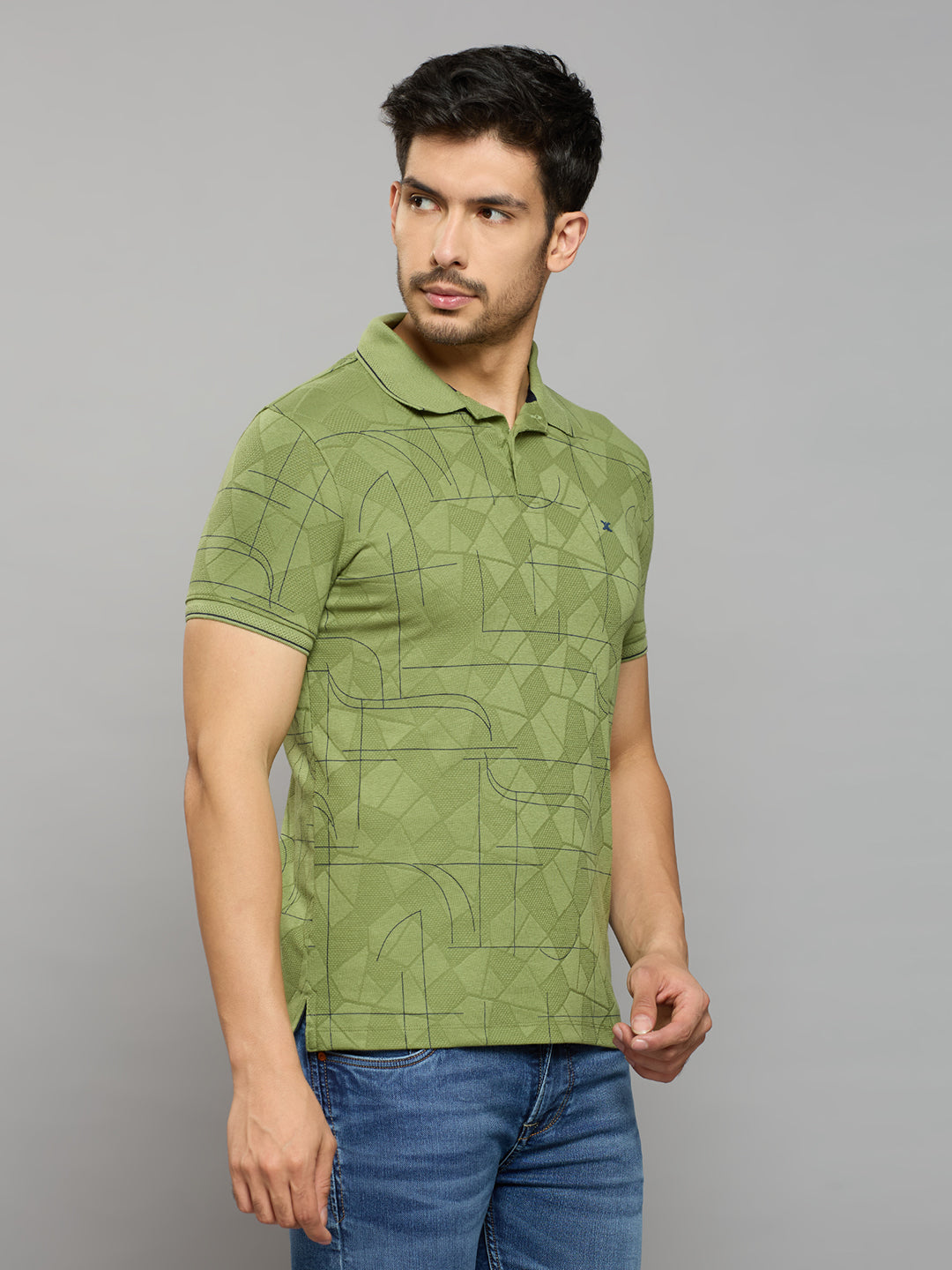 Men's Light Olive Printed Slim Fit T-Shirts