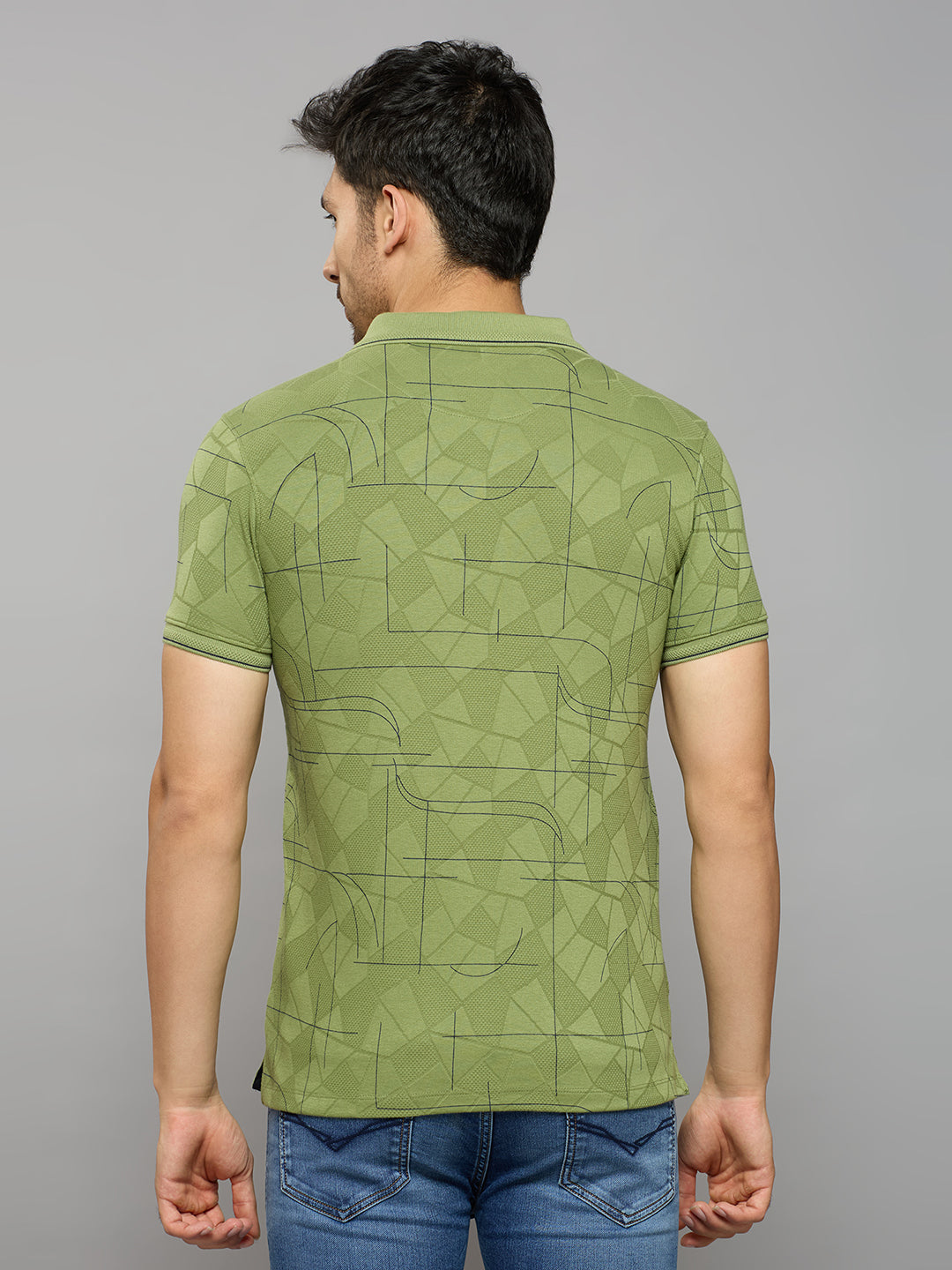 Men's Light Olive Printed Slim Fit T-Shirts